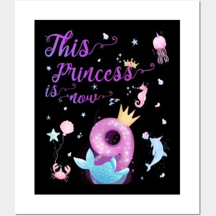 This Princess Is Now Nine Years Old 9th Girl Cute Birthday Posters and Art